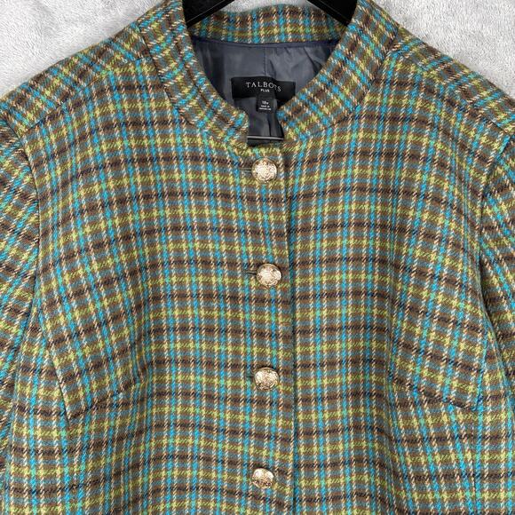 Talbots Plus Jacket 18W Green Plaid Wool Blend Gold Button Holiday Old Money - Picture 8 of 14